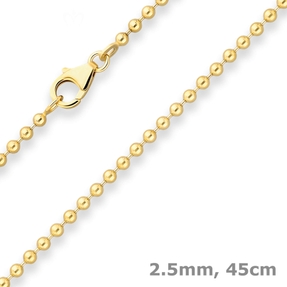 2,5mm Kugelkette Goldkette Collier Halskette aus 750 Gold Gelbgold 45cm