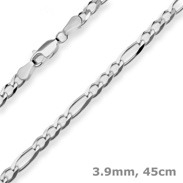 3.9mm Figarokette diamantiert aus 925 Silber rhodiniert 45cm