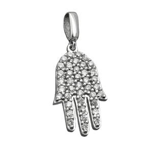 Anhänger Schutzsymbol Hand der Fatima mit Zirkonia weiß 925 Silber Damen