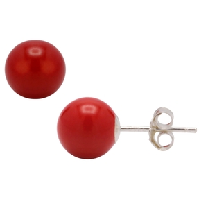 Ohrstecker Stecker aus Koralle Kugel Ø 8mm & 925 Silber Ohrschmuck rot