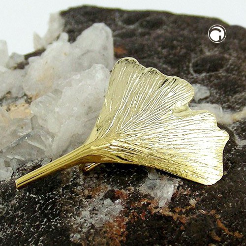 Brosche 30mm Ginkgoblatt 9Kt GOLD