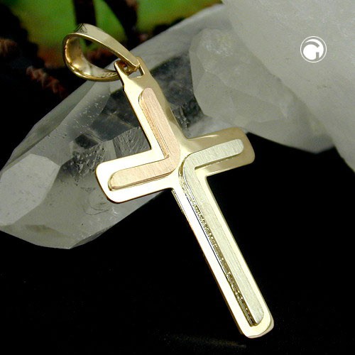 Anhänger Kreuz 3-farbig 14Kt 585 GOLD massiv
