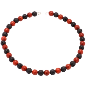 Kette Collier aus Koralle & Lava & 925 Silber schwarz braun-rot Halskette Damen