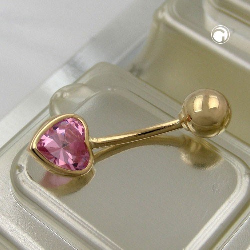 Piercing Zirkonia-Herz pink 14Kt GOLD