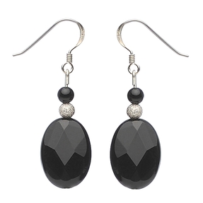 Ohrringe Ohrhänger aus Onyx oval schwarz facettiert & 925 Silber elegant Damen Ohrringe Ohrhänger aus Onyx oval schwarz facettiert & 925 Silber elegant Damen