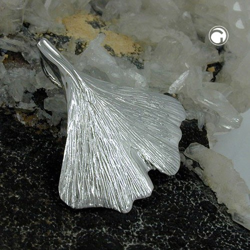 Anhänger 25mm Ginkgoblatt 9Kt Weißgold