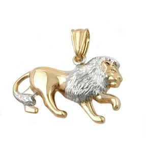 Schmuck Anhänger Löwe matt-glänzend bicolor 375 Gelbgold Halsschmuck Unisex