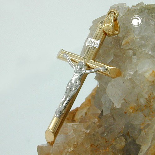 Anhänger Jesuskreuz bicolor 9Kt 375 Gold