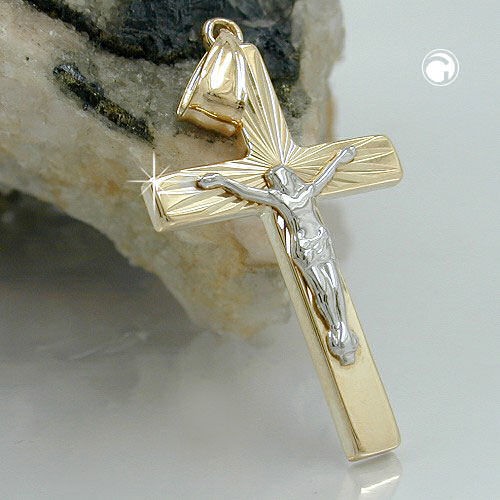 Anhänger Jesuskreuz bicolor aus 375 Gold