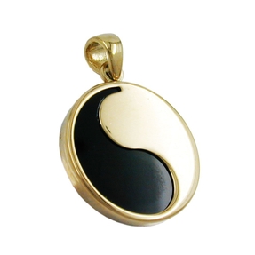 Schmuck Anhänger Yin-Yang Onyx & 375 Gelbgold NEU Halsschmuck Medaille Unisex