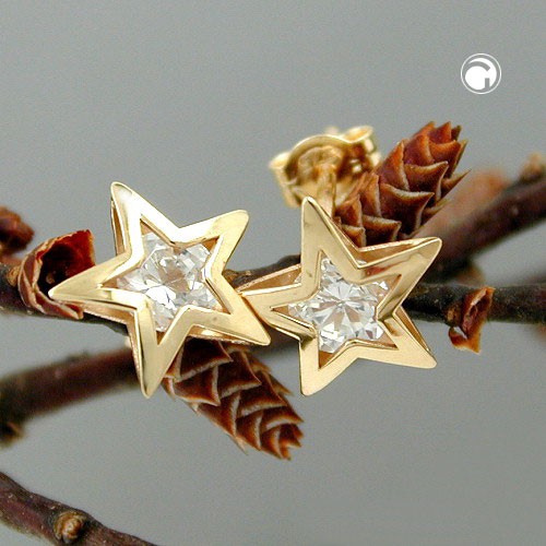 Stecker Stern mit Zirkonia 9Kt GOLD