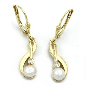 Schöne Ohrringe Brisur aus 375 Gelbgold & Süßwasser-Perlen Ohrschmuck Damen