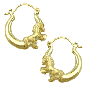 Kinderschmuck Ohrringe Kreolen Pferd 375 Gold Echtgold NEU Ohrschmuck