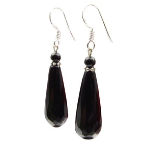 Ohrringe Ohrhänger echter Onyx facettiert & 925 Silber schwarz Tropfen Damen
