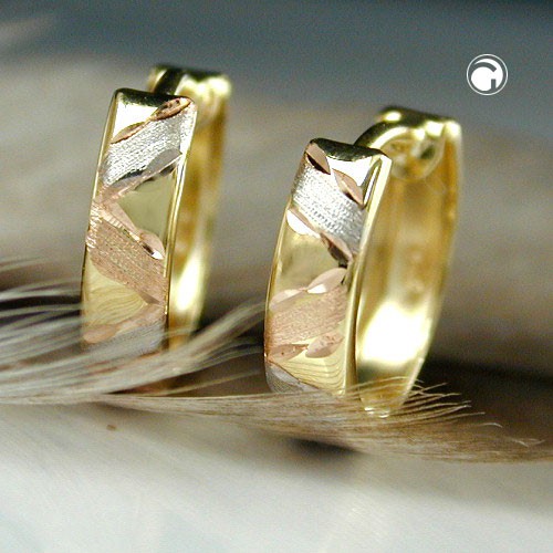 Creole diamantiert 9Kt Gold gelb weiß rot