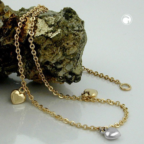 Fußkette Anker mit 3 Herzen 9Kt GOLD 25cm