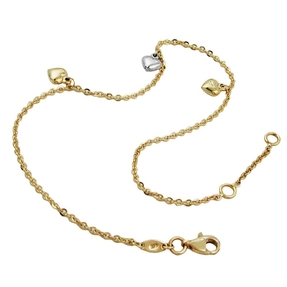 Fußkette Rundankerkette mit 3 Herzen 375 Echt Gelbgold 25cm Fußschmuck für Damen