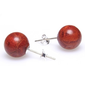 Ohrstecker aus Koralle Schaumkoralle Ø8mm 925 Silber Ohrschmuck Kugel rot-braun