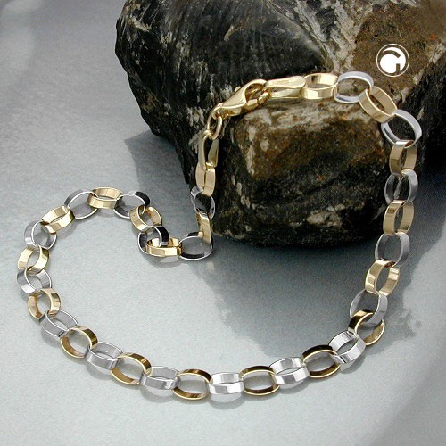 Armband Ankerkette oval 9Kt Gold bicolor 19cm
