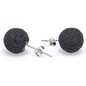 Ohrstecker Stecker aus echter Lava & 925er Silber ca. 8 mm schwarz mit kleinen Poren Lavaohrstecker
