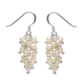 Ohrringe Ohrhänger aus Perlen & 925 Silber Trauben creme weiß Ohrschmuck Damen