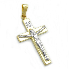 Anhänger Kreuz Kreuzanhänger Jesus 375 Gold bicolor Halsschmuck Unisex Anhänger Kreuz Kreuzanhänger Jesus 375 Gold bicolor Halsschmuck Unisex