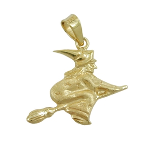 Hexe - Anhänger matt-glänzend 9Kt 375 Gold Gelbgold Halsschmuck Damen