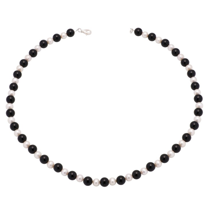 Kette aus Onyx und Perlen und 925 Silber