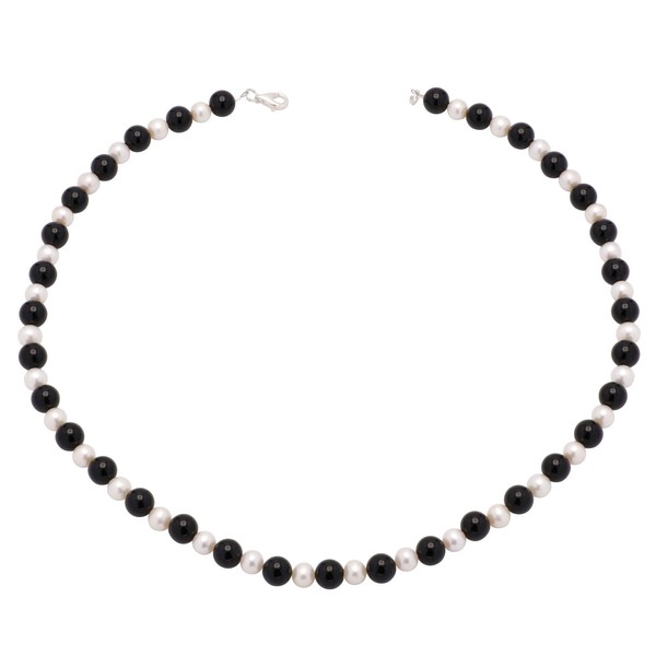 Kette aus Onyx und Perlen und 925 Silber
