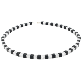 Kette Collier aus Onyx & Bergkristall schwarz-weiß Würfel Halskette Damen
