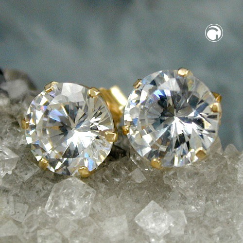 Stecker 8mm Zirkonia 9Kt GOLD