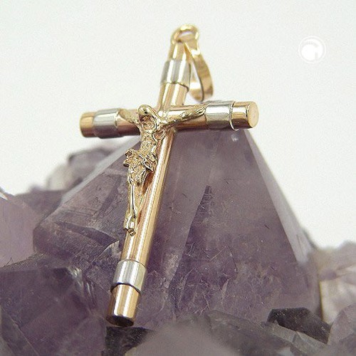 Anhänger Kreuz bicolor aus 9Kt 375 Gold