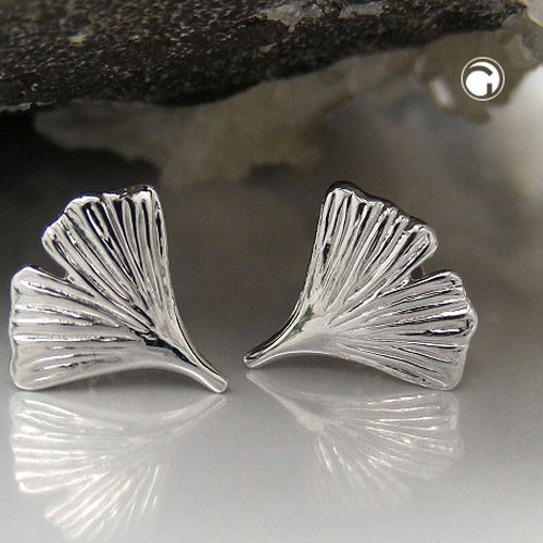 Ohrstecker Ginkgoblatt 375 Weißgold 12 mm