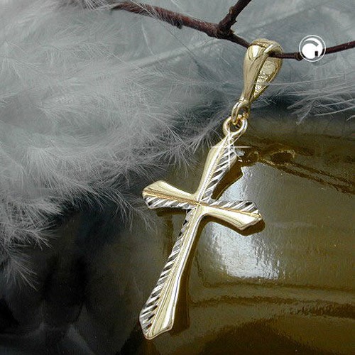 Anhänger Kreuz aus 375 Gold bicolor rhodiniert