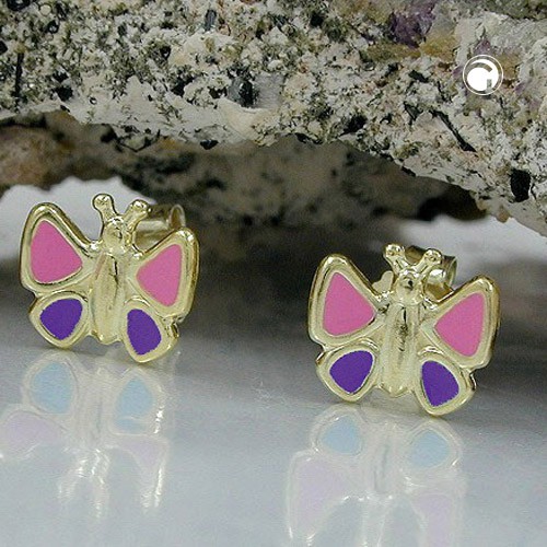 Ohrstecker Schmetterling 375 Gold pink lila