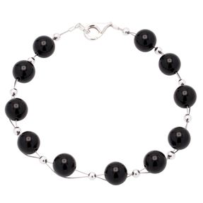 Armband aus echtem Onyx & 925 Silber schwarz klassisch Armkette Damen