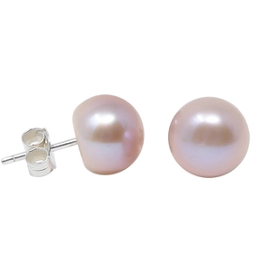 Perlen Stecker Ohrstecker aus Süßwasser-Zuchtperlen 8,5mm 925 Silber creme-lila