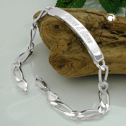 Peace u. Love Schildband 925 Silber 21cm