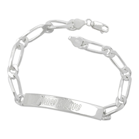 Peace u. Love Schildband Armband Figarokette diamantiert 925 Silber 21cm Herren Peace u. Love Schildband Armband Figarokette diamantiert 925 Silber 21cm Herren