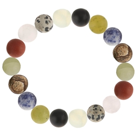 Multicolor Edelstein-Armband aus Achat Onyx Jade Jaspis Karneol Calcit Sodalith Kugel mattiert dehnbar