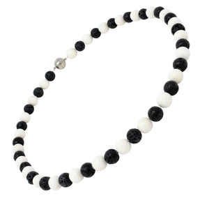 Kette Collier aus Lava & Koralle schwarz weiß Halskette Damen