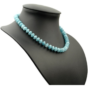 Kette Collier aus echtem Aquamarin Linsen glatt hellblau 48cm Aquamarinkette