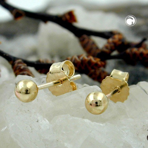 3mm Kugel Ohrstecker hohl 375 Gelbgold