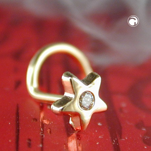 Nasenpiercing Stern mit Zirkonia 585 Gelbgold