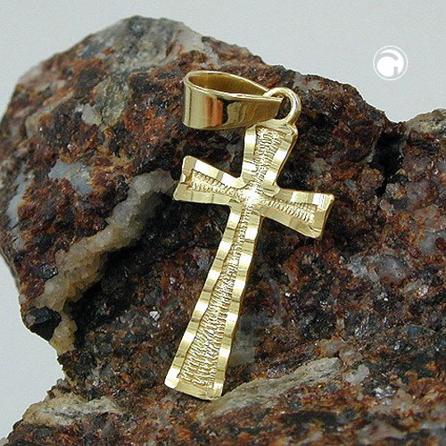 Goldkreuz,Anhänger aus 375 Gelbgold diamantiert