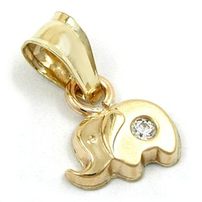 Kleiner Anhänger Elefant aus 375 Gold Gelbgold mit Zirkonia matt-glänzend