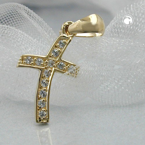 Anhänger Kreuz 15x9mm 12 Zirkonia 375 Gold