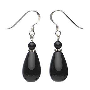 Ohrringe Ohrhänger Ohrhaken aus echtem Onyx & 925 Silber Tropfen schwarz, für Damen