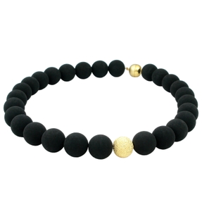 Kette Collier Halskette italienische Lava & 925 Silber mit Magnetverschluss vergoldet asymmetrisch gold schwarz für Damen