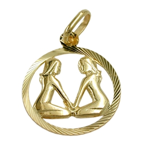 Pendant necklace pendant, zodiac Gemini made of 375 yellow gold